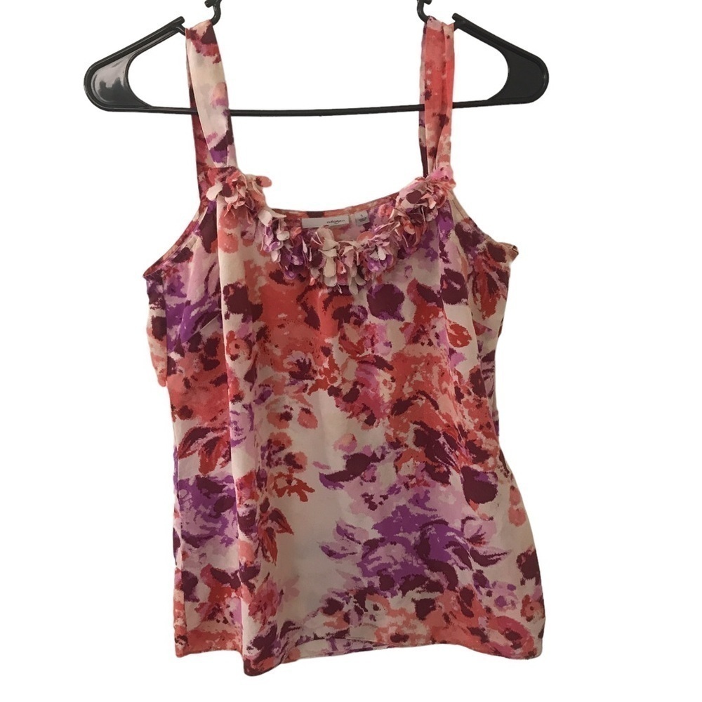 3/$15 Halogen 100% silk multi color floral sleeveless blouse size S